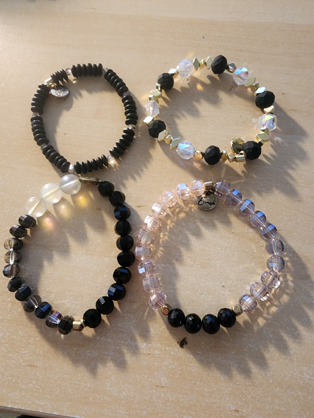Erimish Crystal & Onyx Stretch Bracelet Set - Pink, Black, Clear